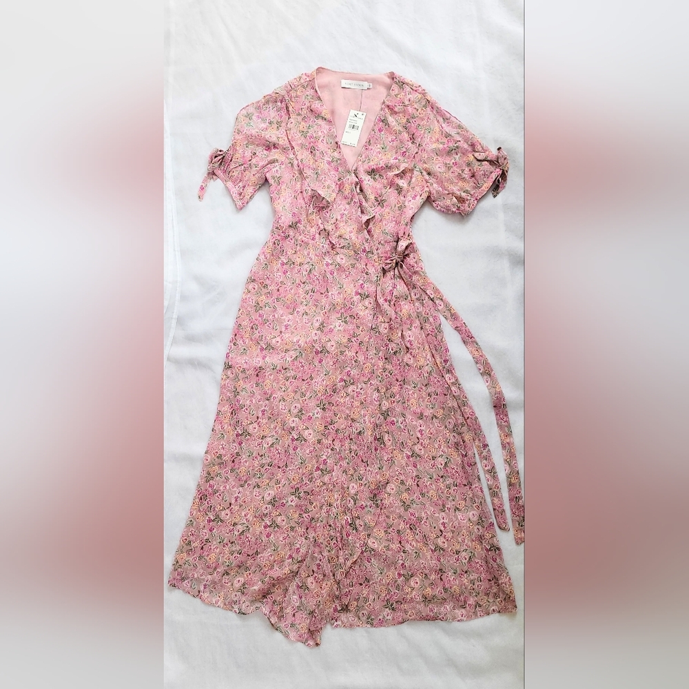 NWT!Floret Studios Ruffle Side Tie Floral Women's Midi Dress L(fits Like Medium) - Picture 6 of 16